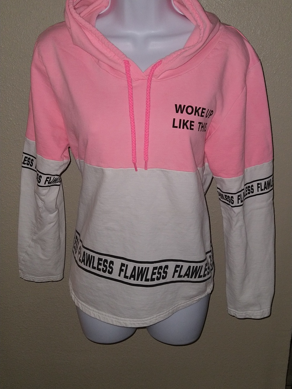 On Fire Pink & White 'Woke Up Like This' Colorblock Hoodie